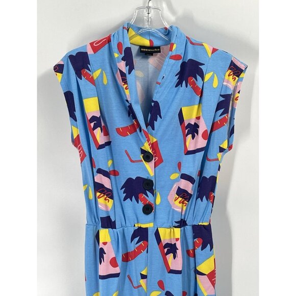 Nooworks Blue Sleeveless Greta Jumpsuit Snacks Sz Medium Artsy Colorful Funky - Picture 2 of 7